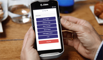 zebra mobile computer with stock control software showing