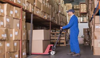 warehouse man moving boxes