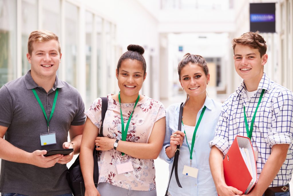 Students at a school using ID cards